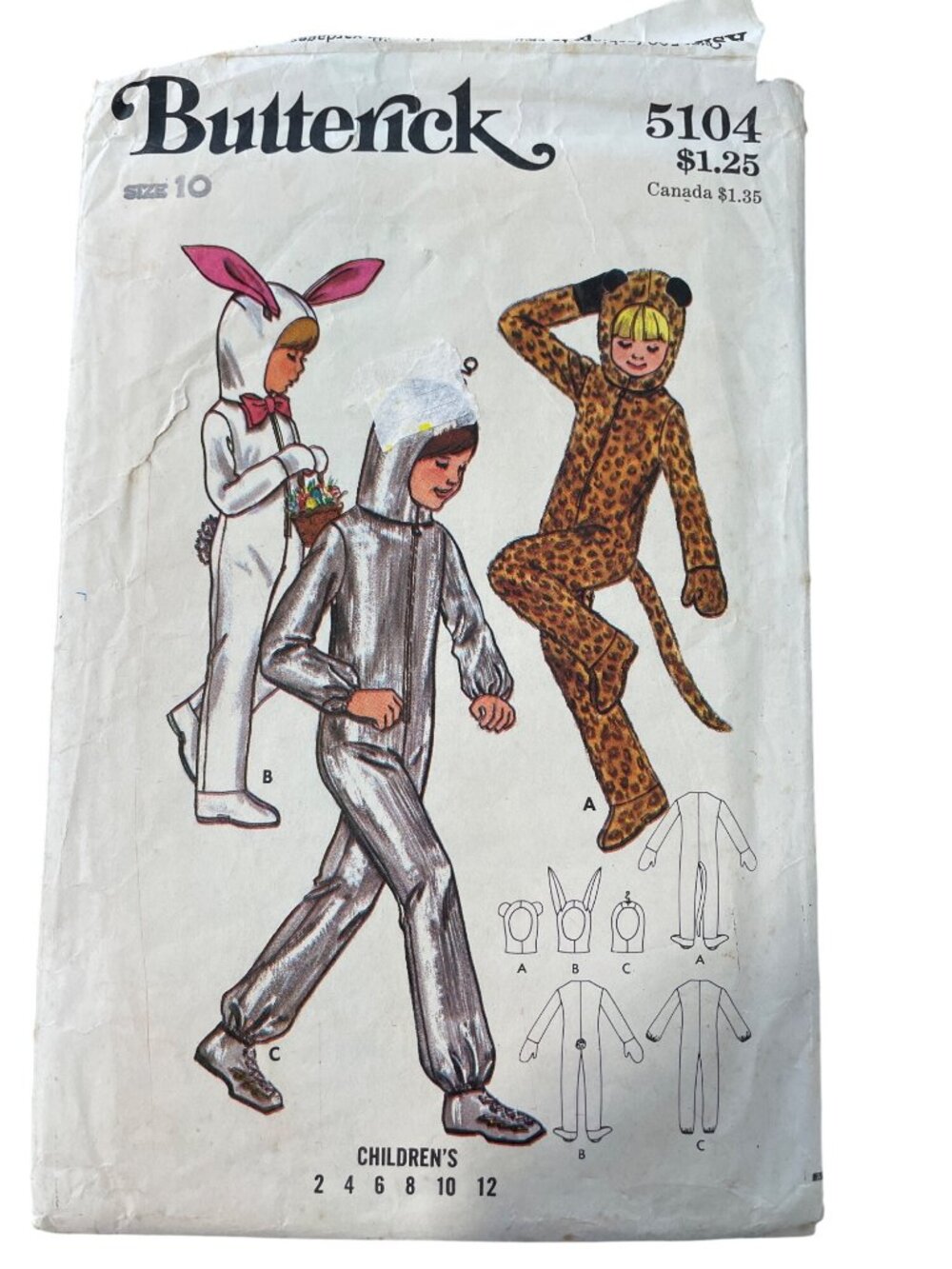 Vintage Butterick 5104 Sewing Pattern Size 10 Leopard Bunny Spacesuit UNCUT
